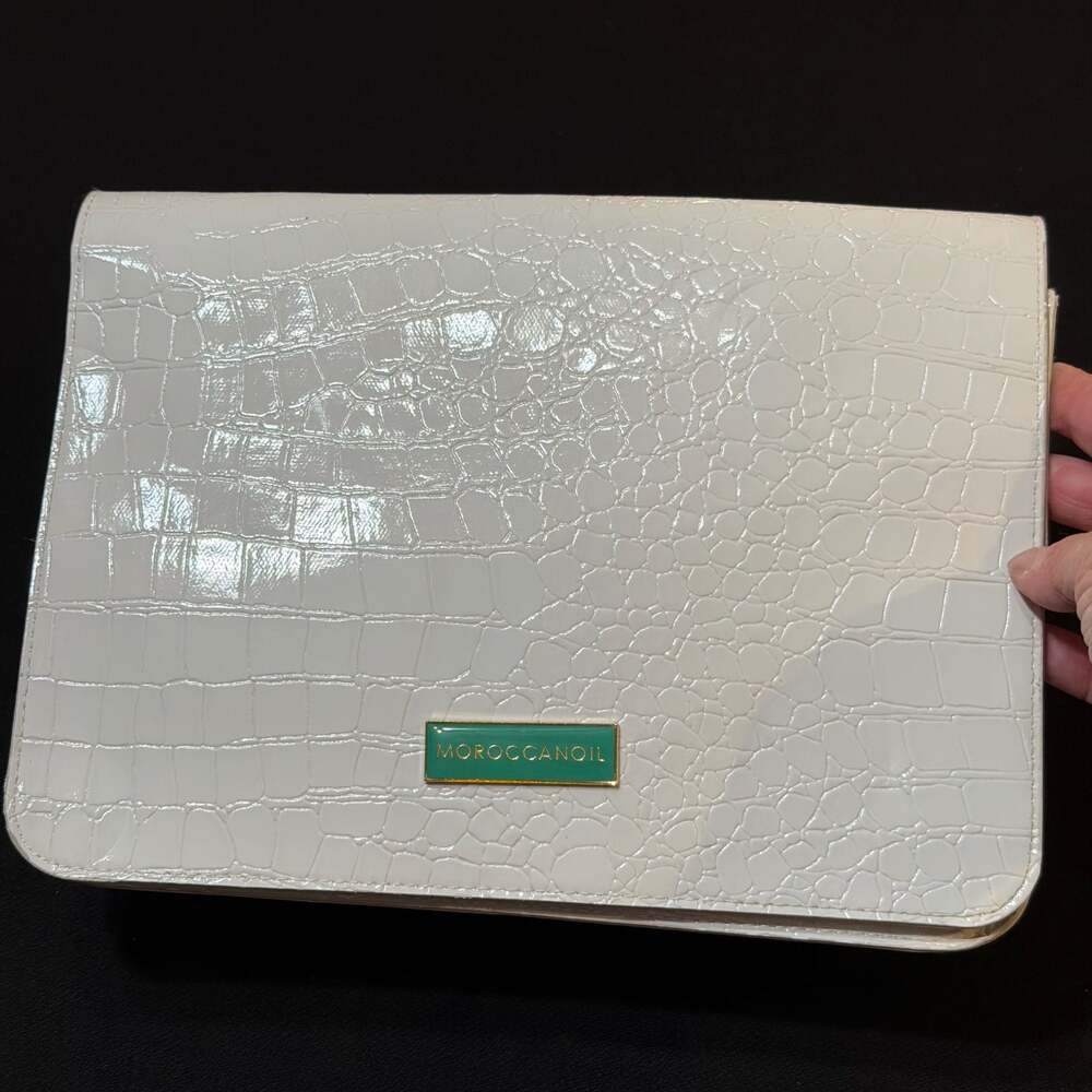 Moroccan Oil White Faux Croc Embossed Cosmetic Clutch Bag